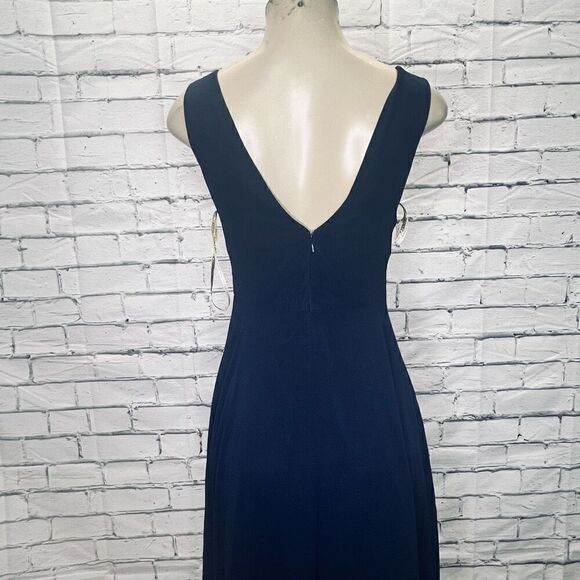 Jenny Yoo Womens Blue Sleeveless Plunging V Neck Long Chiffon Gown Size 2 - Picture 3 of 8